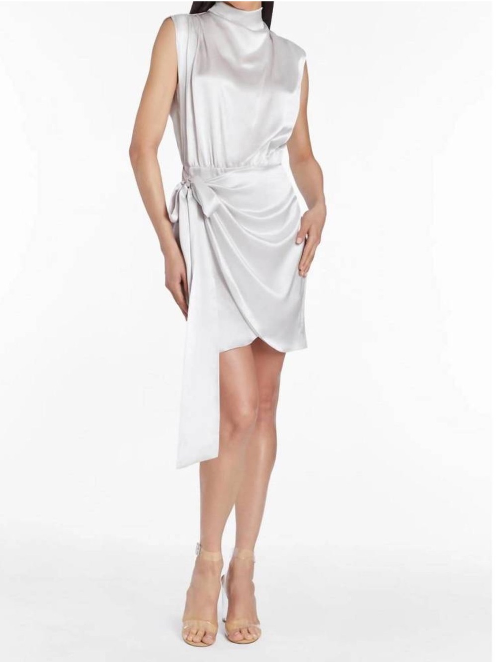 Amanda Uprichard Silver Satin Wrap Mini Dress